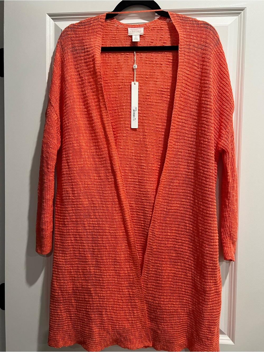Caslon Orange/Coral Open-Front Ribbed Cardigan
